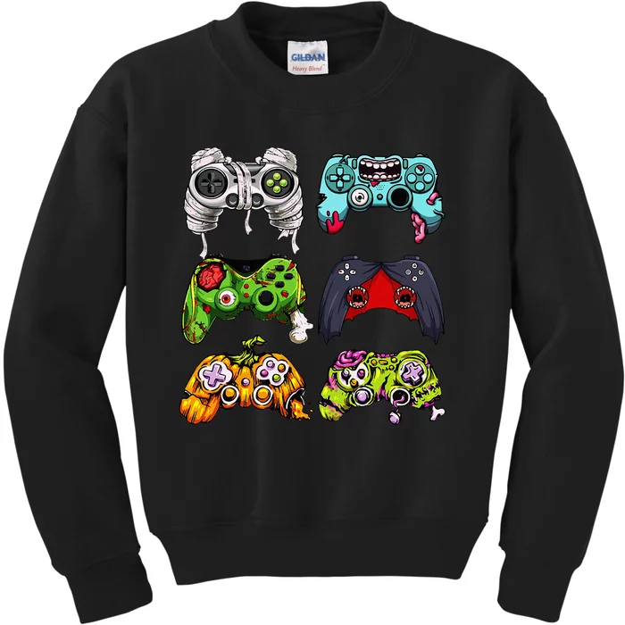 Skeleton Zombie Gaming Controllers Halloween Gamer Kids Sweatshirt