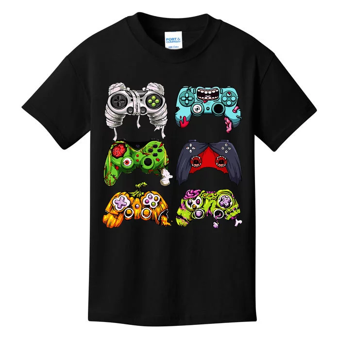 Skeleton Zombie Gaming Controllers Halloween Gamer Kids T-Shirt