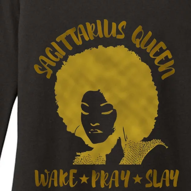 Sagittarius Zodiac Gift Queen Wake Pray Slay For Black Gift Womens CVC Long Sleeve Shirt