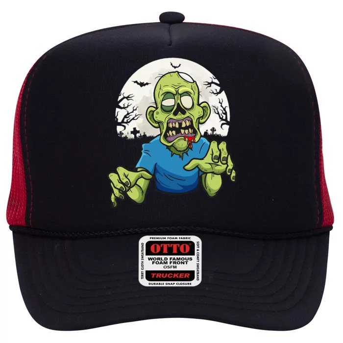 Scary Zombie Halloween Face Zombie High Crown Mesh Trucker Hat