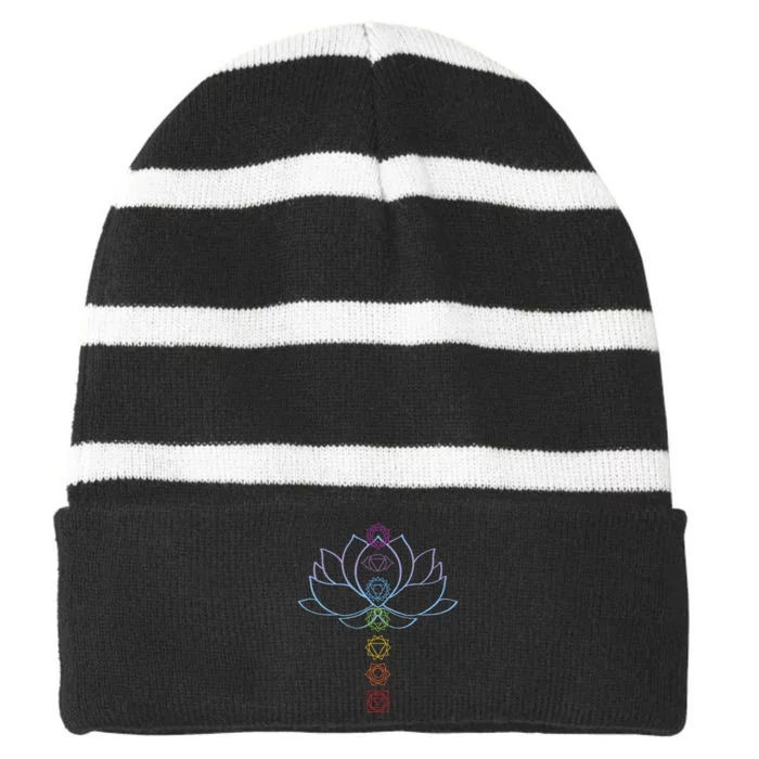 Spiritual Zen Lotus Flower Chakras Aligned Yoga Lover Striped Beanie with Solid Band