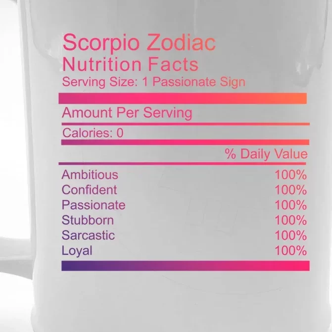 Scorpio Zodiac Nutrition Facts Scorpio Birthday Gift Front & Back Beer Stein