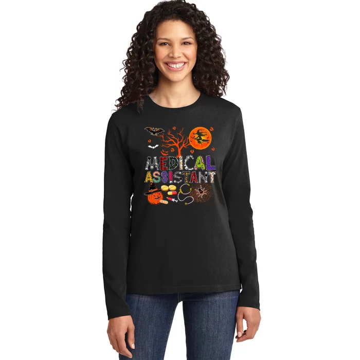 Spooky Zombie Pumpkin Costume for Medical Assistants Ladies Long Sleeve Shirt