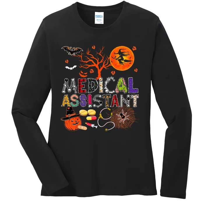 Spooky Zombie Pumpkin Costume for Medical Assistants Ladies Long Sleeve Shirt