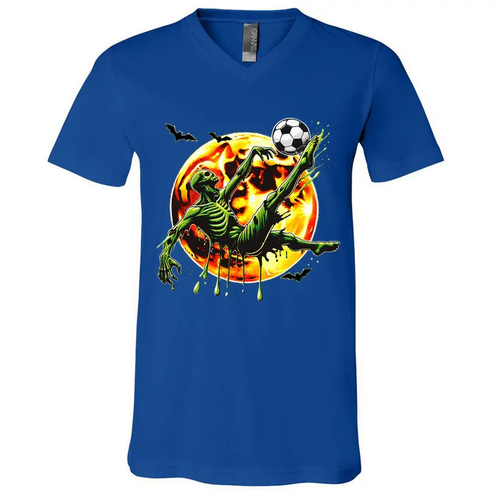 Spooky Zombie Playing Soccer Halloween Costume V-Neck T-Shirt