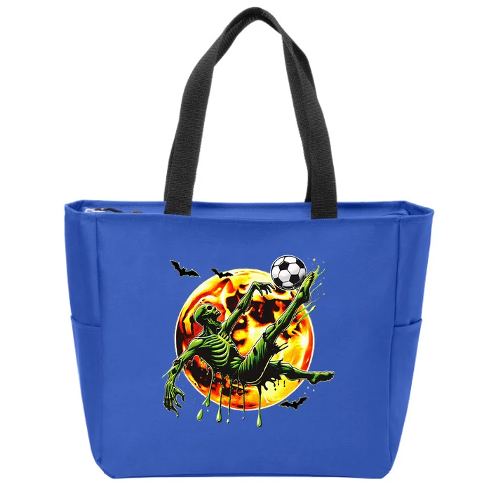 Spooky Zombie Playing Soccer Halloween Costume Zip Tote Bag