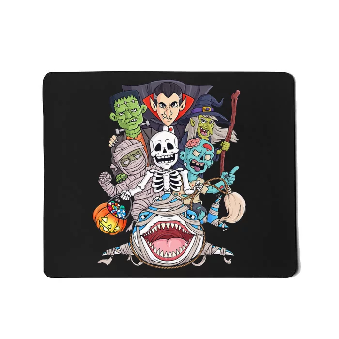 Skeleton Zombie Riding Mummy Shark Funny Halloween Pumpkin Mousepad