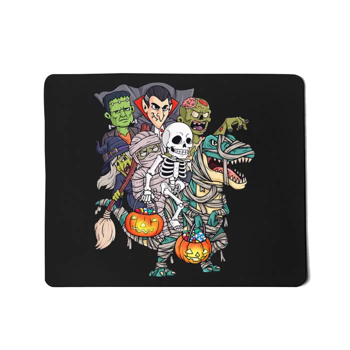 Skeleton Zombie Riding Mummy T Rex Funny Halloween Pumpkin Mousepad