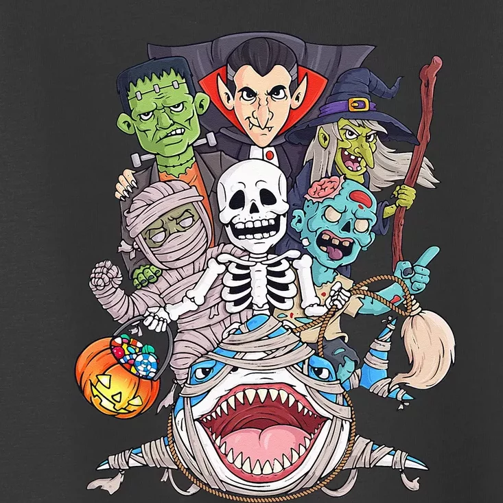 Skeleton Zombie Riding Mummy Shark Funny Halloween Pumpkin Toddler T-Shirt