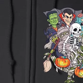 Skeleton Zombie Riding Mummy T Rex Funny Halloween Pumpkin Full Zip Hoodie