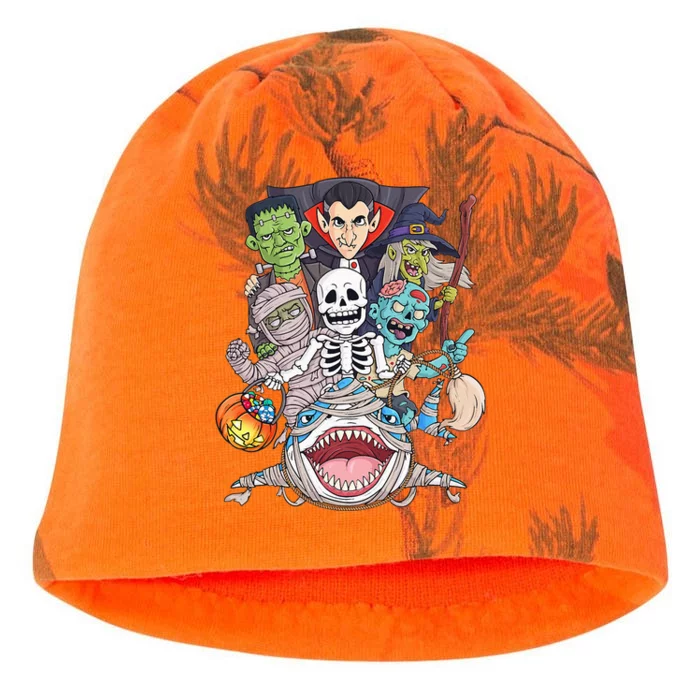 Skeleton Zombie Riding Mummy Shark Funny Halloween Pumpkin Kati - Camo Knit Beanie