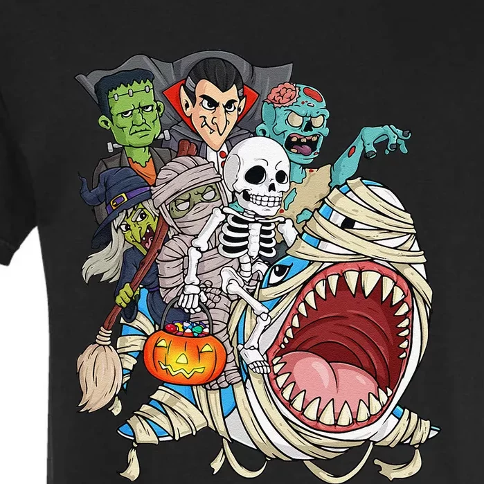 Skeleton Zombie Riding Mummy Shark Vampire Halloween Pumpkin Garment-Dyed Heavyweight T-Shirt