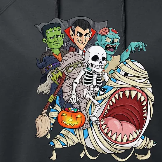 Skeleton Zombie Riding Mummy Shark Vampire Halloween Pumpkin Performance Fleece Hoodie