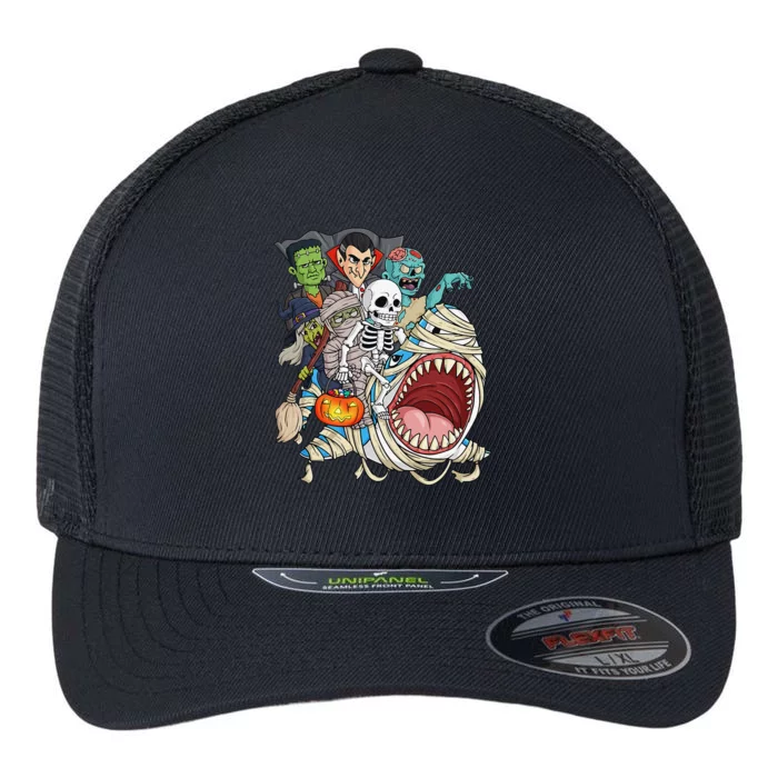 Skeleton Zombie Riding Mummy Shark Vampire Halloween Pumpkin Flexfit Unipanel Trucker Cap