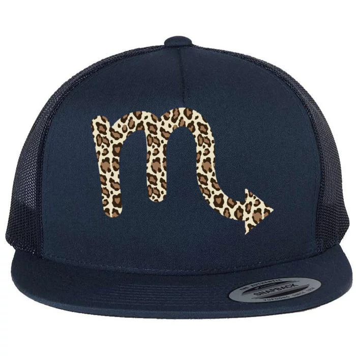 Scorpio Zodiac Sign Leopard Gift Flat Bill Trucker Hat