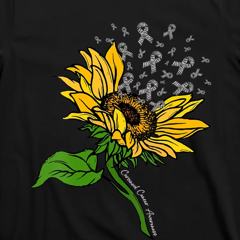 Sunflower & Zebra Stripe Ribbon Carcinoid Cancer Awareness T-Shirt