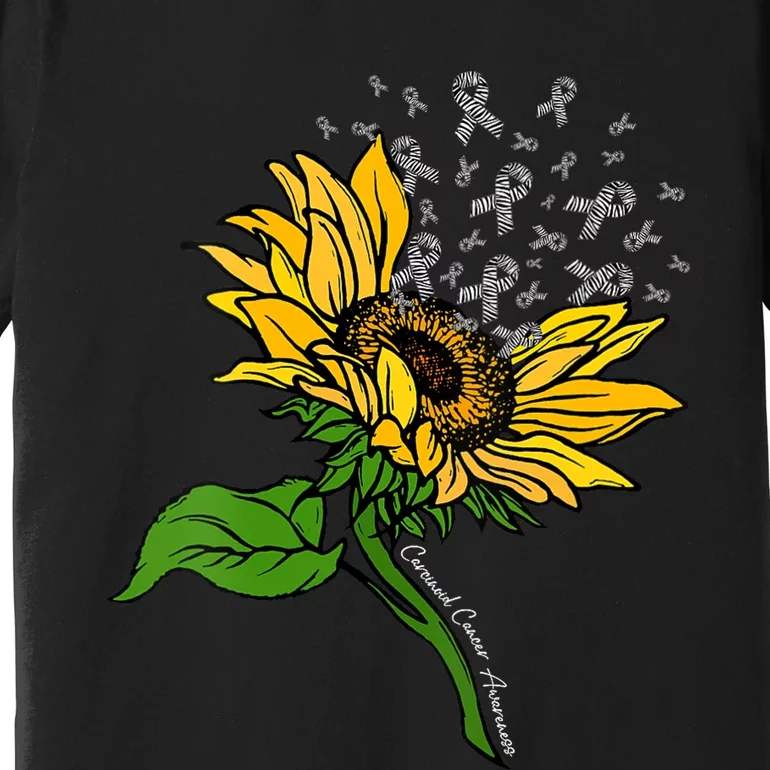 Sunflower & Zebra Stripe Ribbon Carcinoid Cancer Awareness Premium T-Shirt