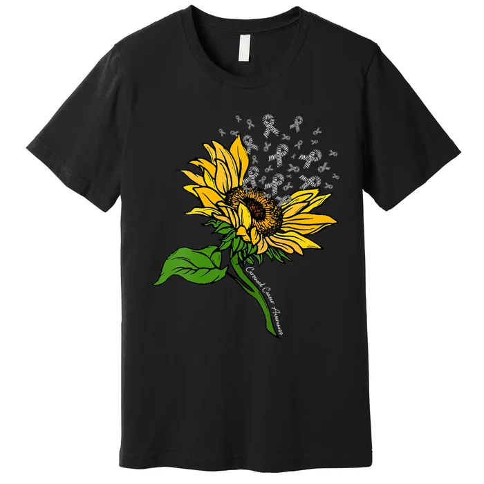 Sunflower & Zebra Stripe Ribbon Carcinoid Cancer Awareness Premium T-Shirt