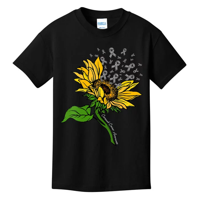 Sunflower & Zebra Stripe Ribbon Carcinoid Cancer Awareness Kids T-Shirt