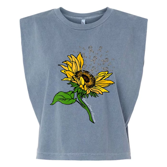 Sunflower & Zebra Stripe Ribbon Carcinoid Cancer Awareness Garment-Dyed Women's Muscle Tee