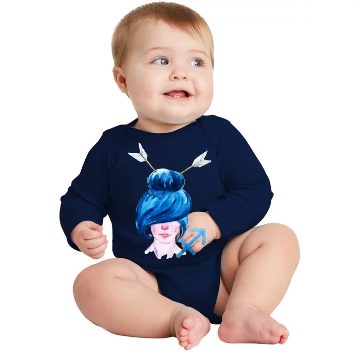 Sagitarius Zodiac Sign Watercolor Illustration Baby Long Sleeve Bodysuit