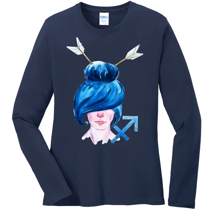 Sagitarius Zodiac Sign Watercolor Illustration Ladies Long Sleeve Shirt