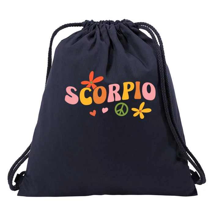 Scorpio Zodiac Sign 70s Hippie Style Gift Drawstring Bag