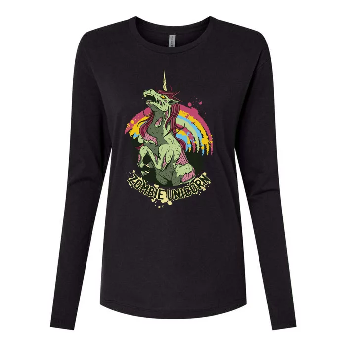 Scary Zombie Unicorn Womens Cotton Relaxed Long Sleeve T-Shirt