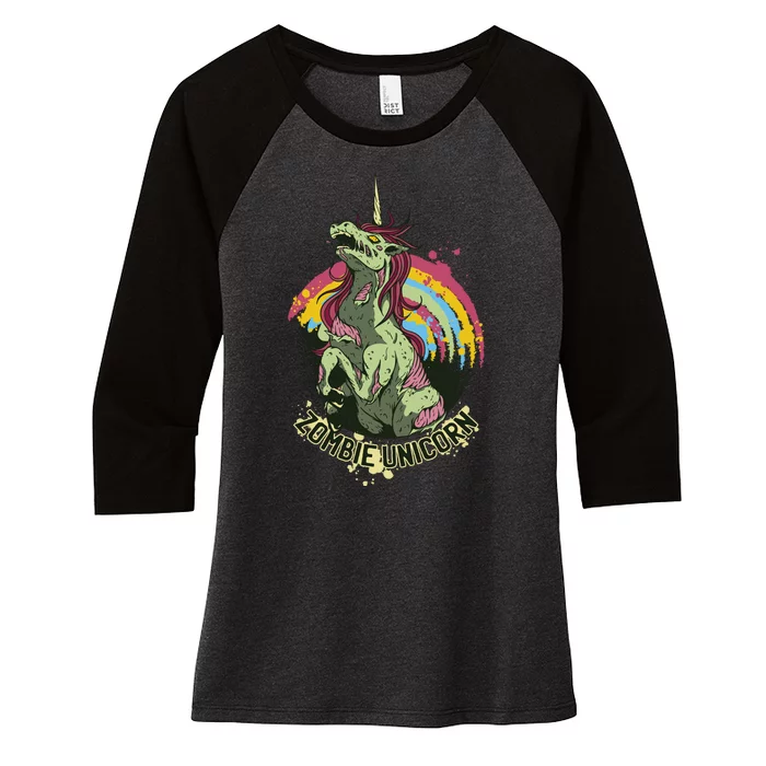 Scary Zombie Unicorn Women's Tri-Blend 3/4-Sleeve Raglan Shirt