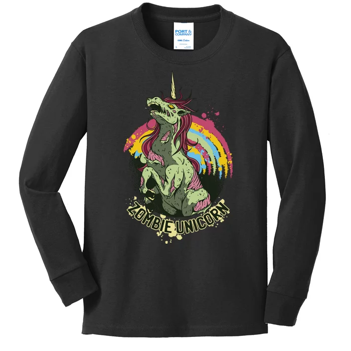 Scary Zombie Unicorn Kids Long Sleeve Shirt