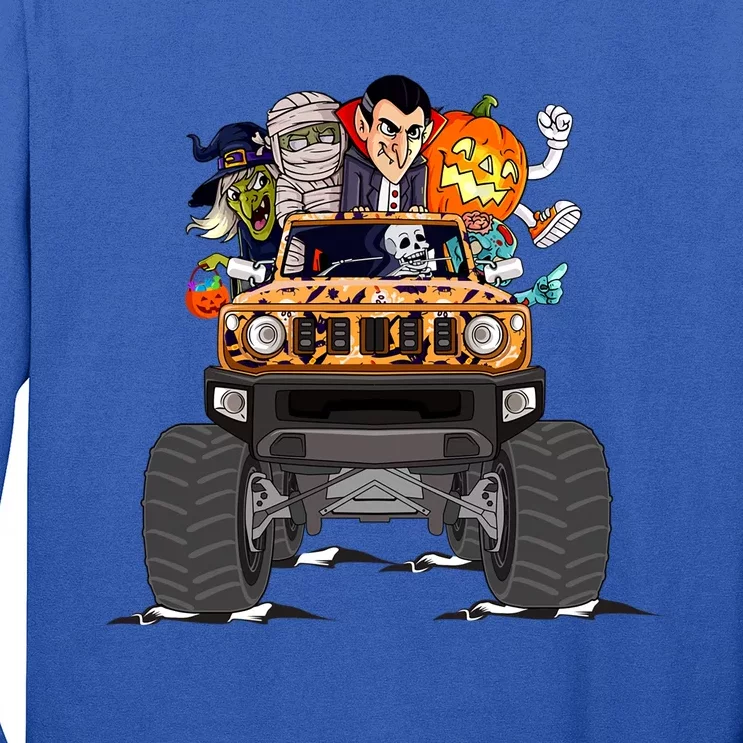 Skeleton Zombie Vampire Riding Monster Truck Halloween Day Meaningful Gift Long Sleeve Shirt