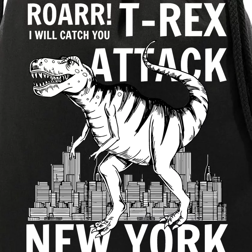 T-Rex Attacks New York Drawstring Bag