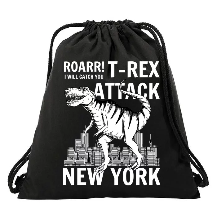 T-Rex Attacks New York Drawstring Bag