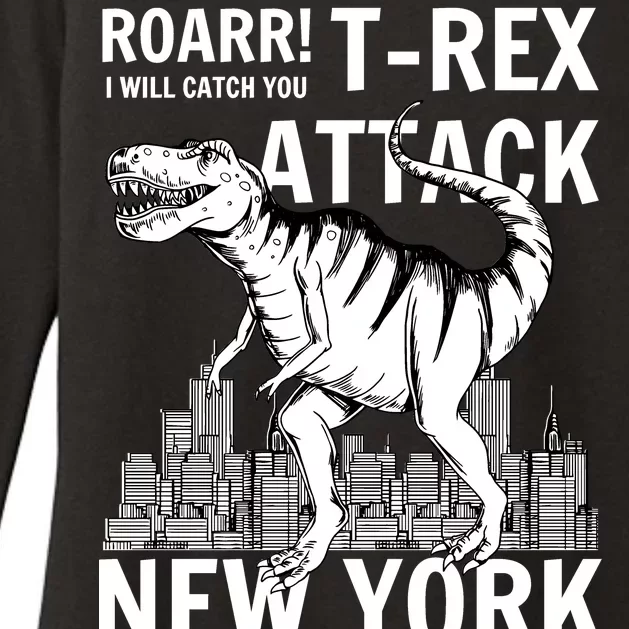 T-Rex Attacks New York Womens CVC Long Sleeve Shirt