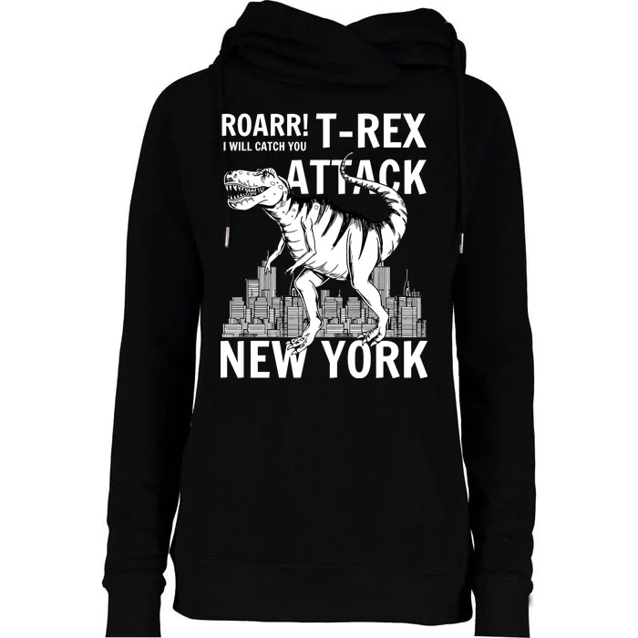 T-Rex Attacks New York Womens Funnel Neck Pullover Hood