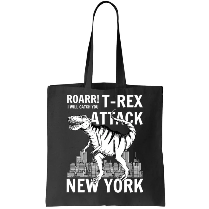 T-Rex Attacks New York Tote Bag