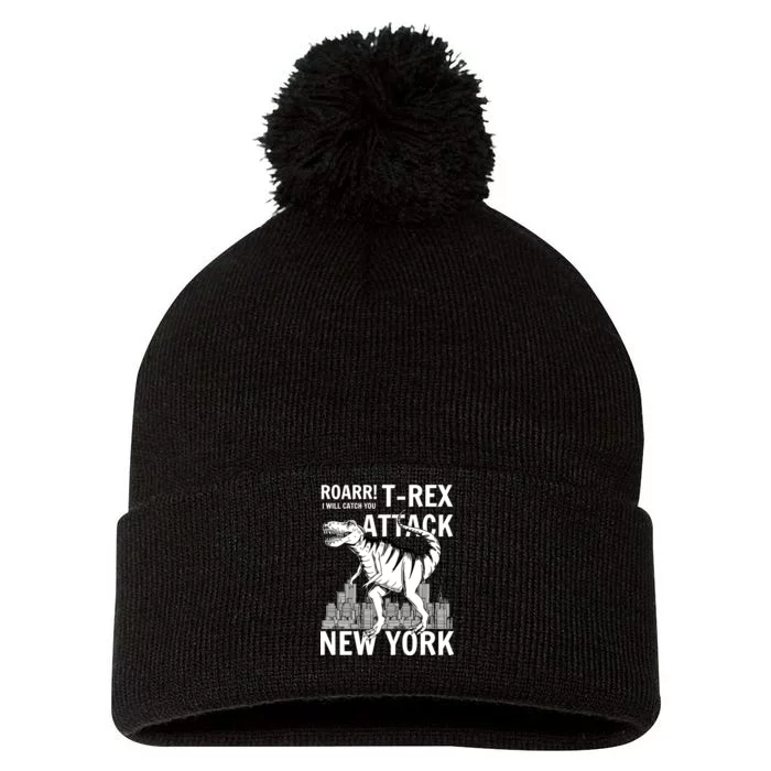 T-Rex Attacks New York Pom Pom 12in Knit Beanie