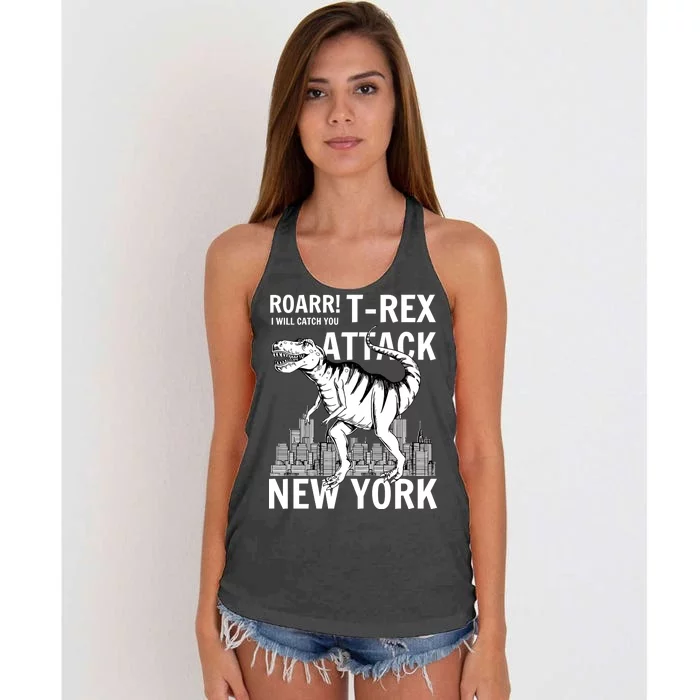 T-Rex Attacks New York Women's Knotted Racerback Tank