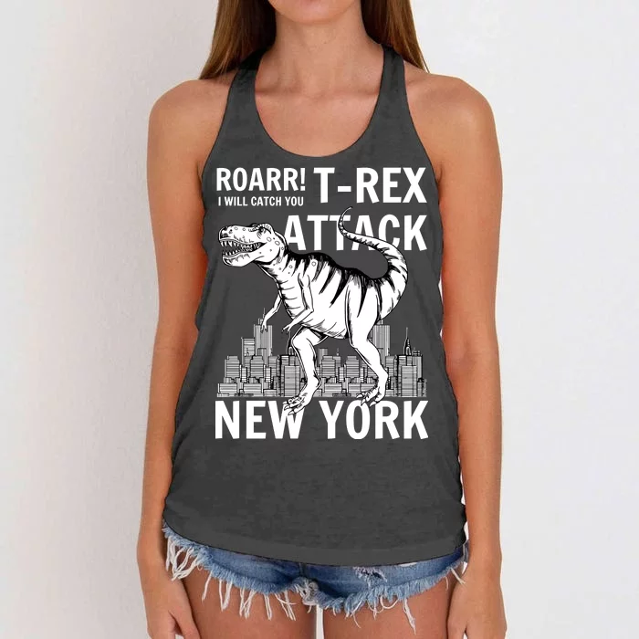 T-Rex Attacks New York Women's Knotted Racerback Tank