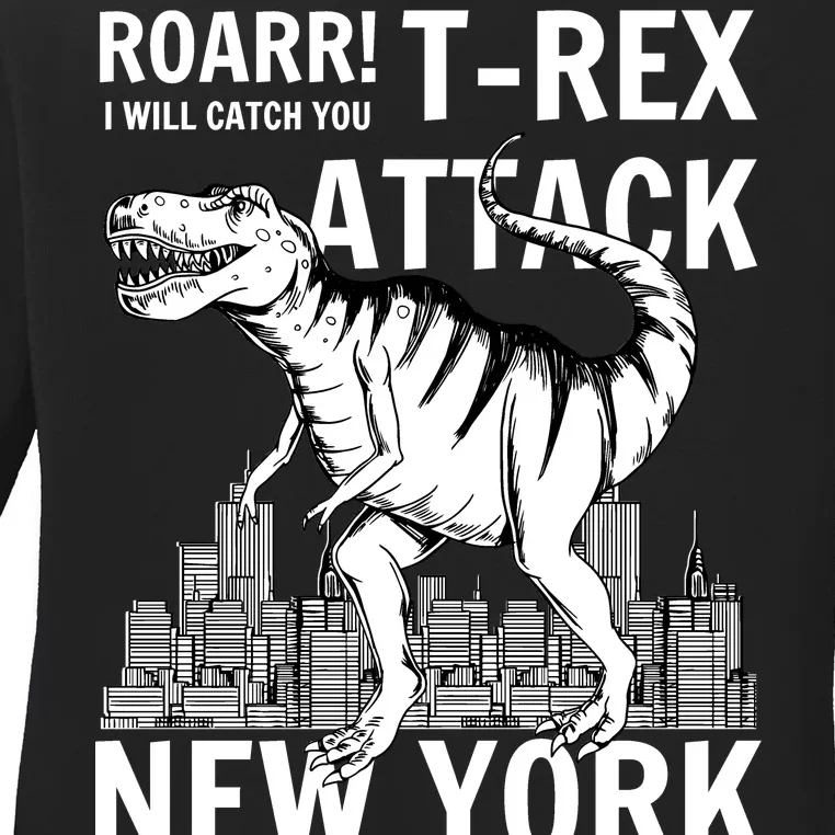 T-Rex Attacks New York Ladies Long Sleeve Shirt