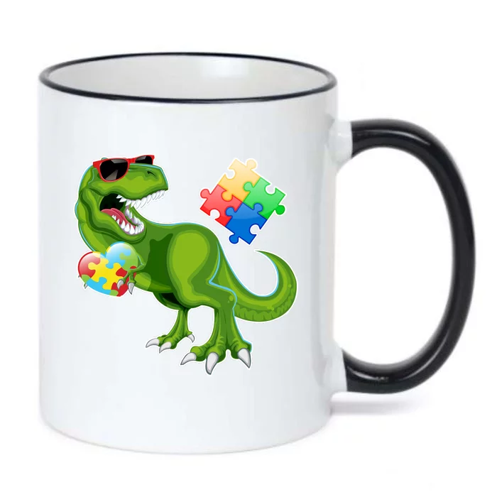 T-Rex Autism Awareness Puzzle Dinosaur Black Color Changing Mug