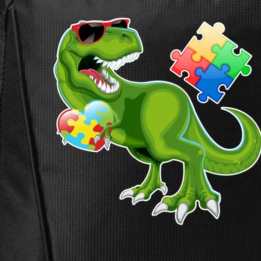 T-Rex Autism Awareness Puzzle Dinosaur City Backpack