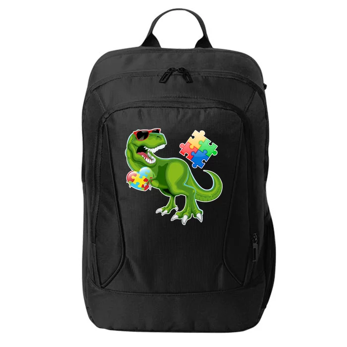 T-Rex Autism Awareness Puzzle Dinosaur City Backpack