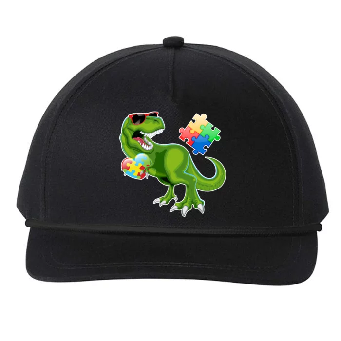 T-Rex Autism Awareness Puzzle Dinosaur Snapback Five-Panel Rope Hat