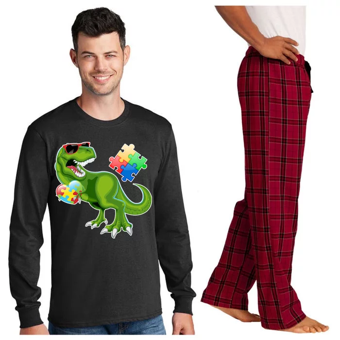 T-Rex Autism Awareness Puzzle Dinosaur Long Sleeve Pajama Set