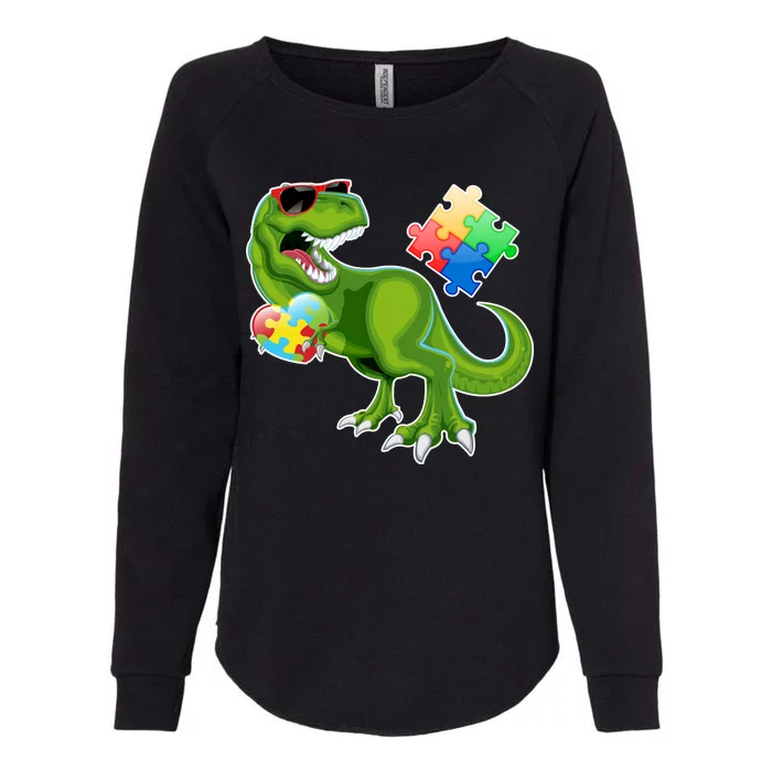 T-Rex Autism Awareness Puzzle Dinosaur Womens California Wash Sweatshirt