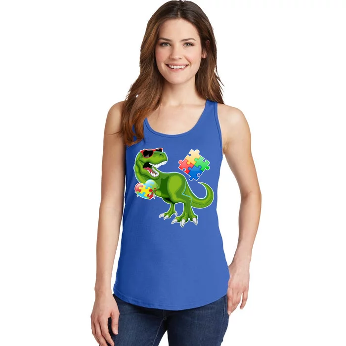 T-Rex Autism Awareness Puzzle Dinosaur Ladies Essential Tank