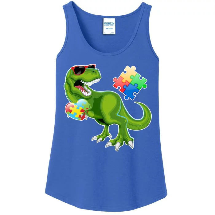 T-Rex Autism Awareness Puzzle Dinosaur Ladies Essential Tank