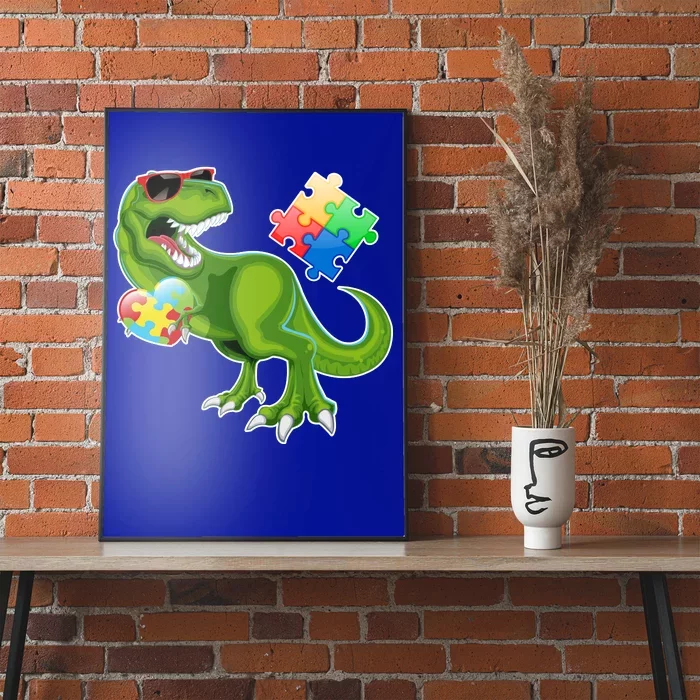 T-Rex Autism Awareness Puzzle Dinosaur Poster