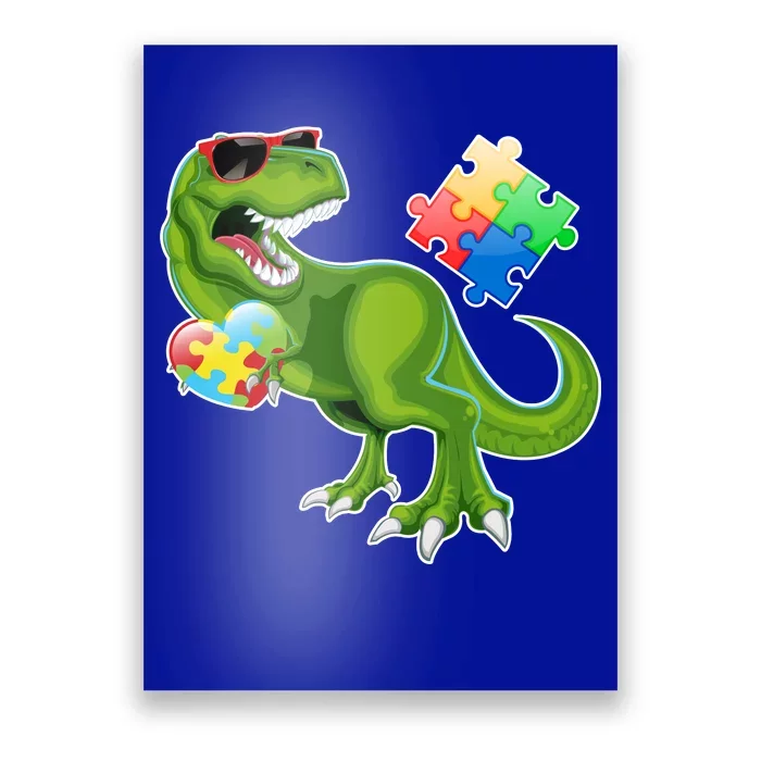 T-Rex Autism Awareness Puzzle Dinosaur Poster